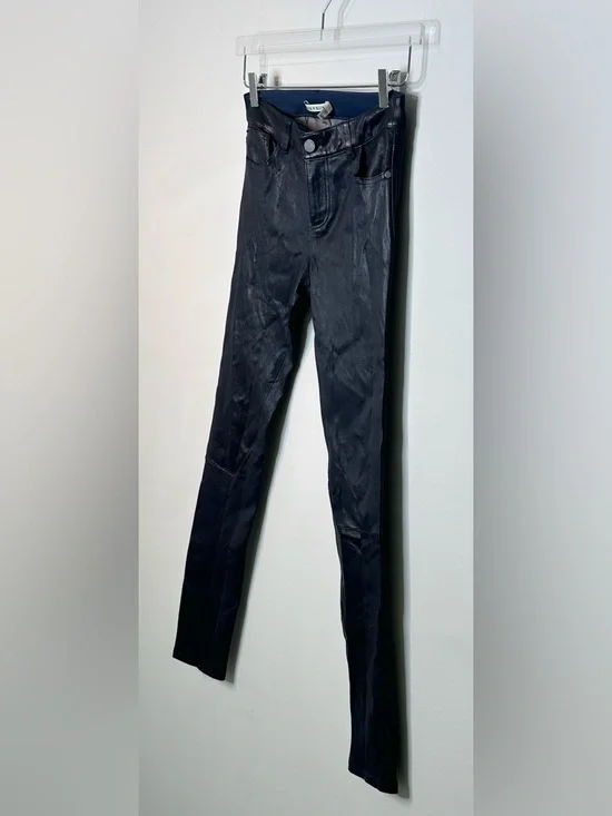 Alice + Olivia Navy Blue Lambskin Leather Skinny Pants Jeans NWT - Picture 4 of 13